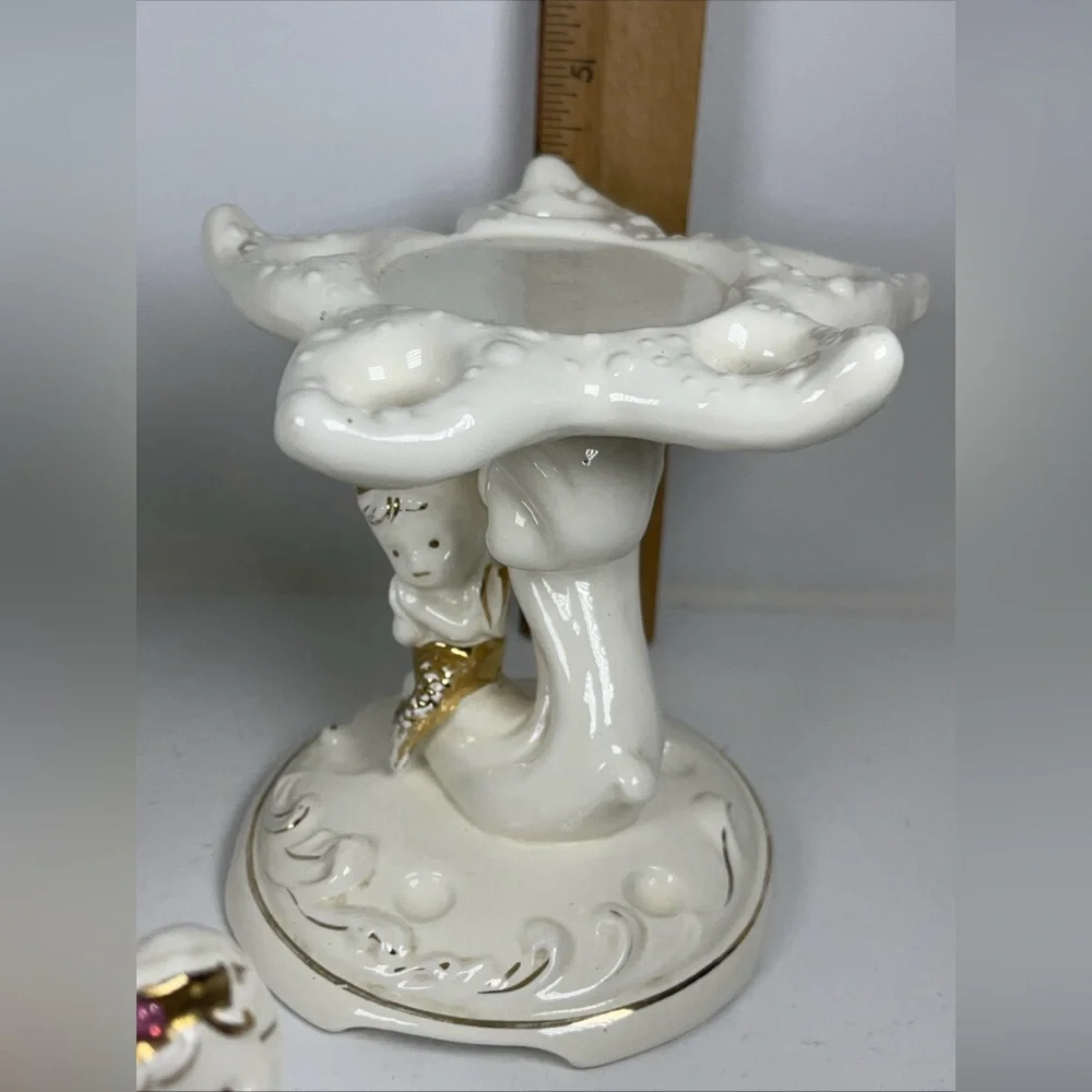Vintage Napco Princess mermaid all ceramic 3 piece bathroom set Mid century RARE